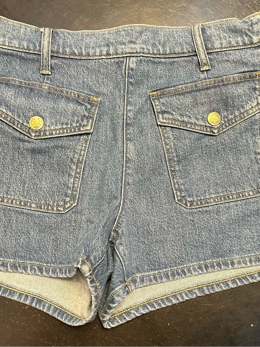 J. Crew Denim High-Rise Jean Shorts in Light Blue with Gold Buttons
